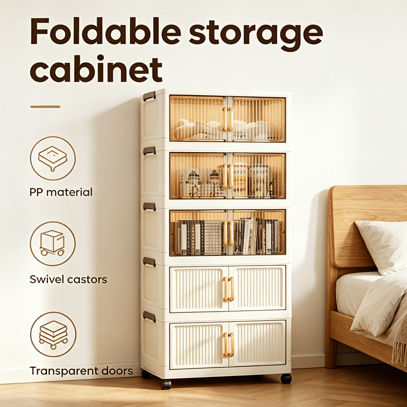 Bacs de rangement en plastique à 5 niveaux de 60 cm, boîtes empilables avec couvercles, conteneurs pliables avec roulettes verrouillables pour chambre à coucher, salon, bureau et bureau