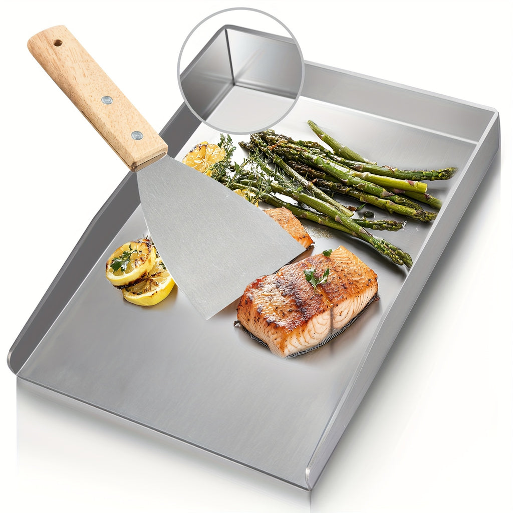 Plaque de Grill en Acier Inoxydable d'Épaisseur 4mm avec Spatule - Plateau de Barbecue 12"x16" pour Grils à Gaz et au Charbon, Lavable au Lave-Vaisselle, Antirouille, Durable et Facile à Nettoyer, Accessoire de Grillage Extérieur | Ustensiles de Cuisine M