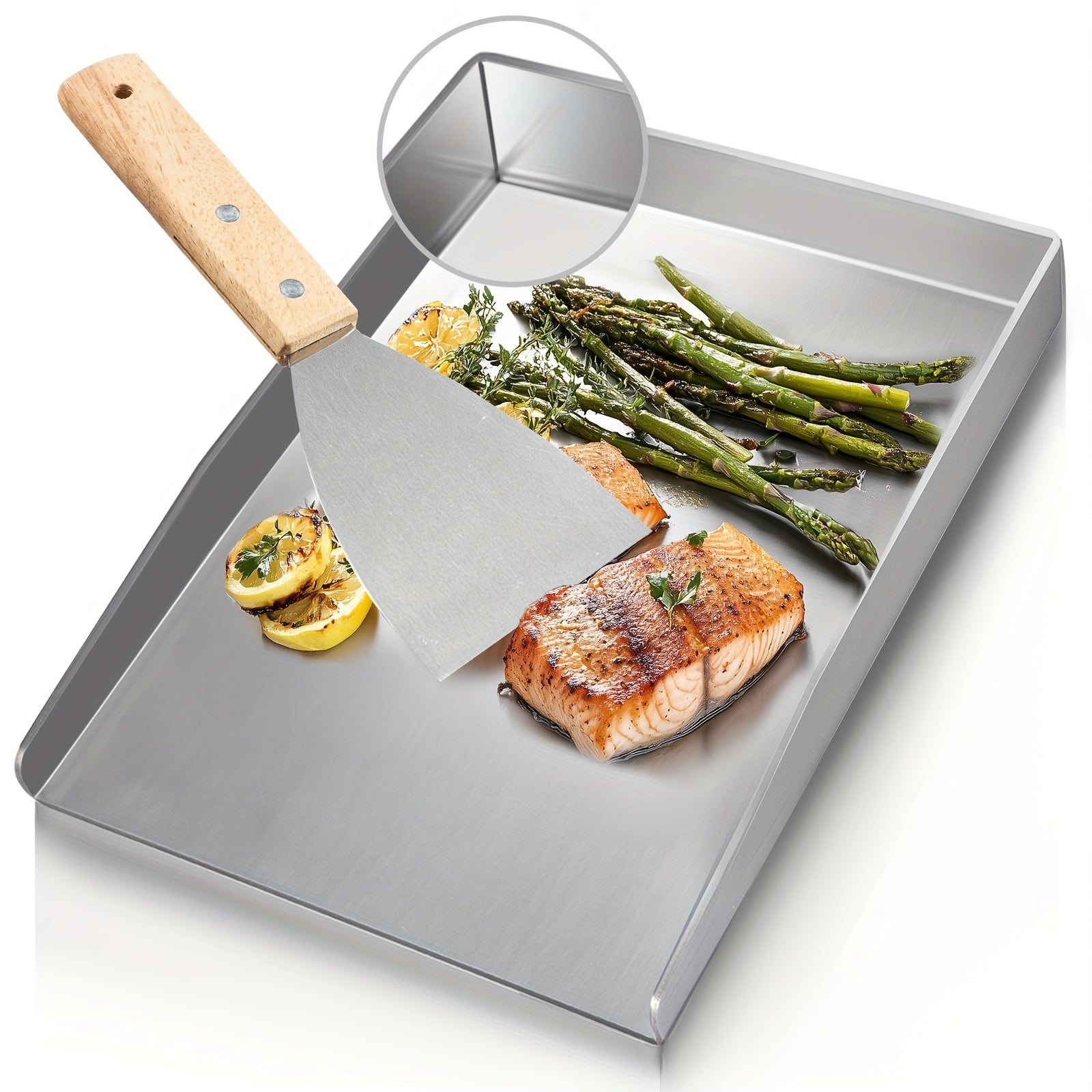 Plaque de Grill en Acier Inoxydable d'Épaisseur 4mm avec Spatule - Plateau de Barbecue 12"x16" pour Grils à Gaz et au Charbon, Lavable au Lave-Vaisselle, Antirouille, Durable et Facile à Nettoyer, Accessoire de Grillage Extérieur | Ustensiles de Cuisine M