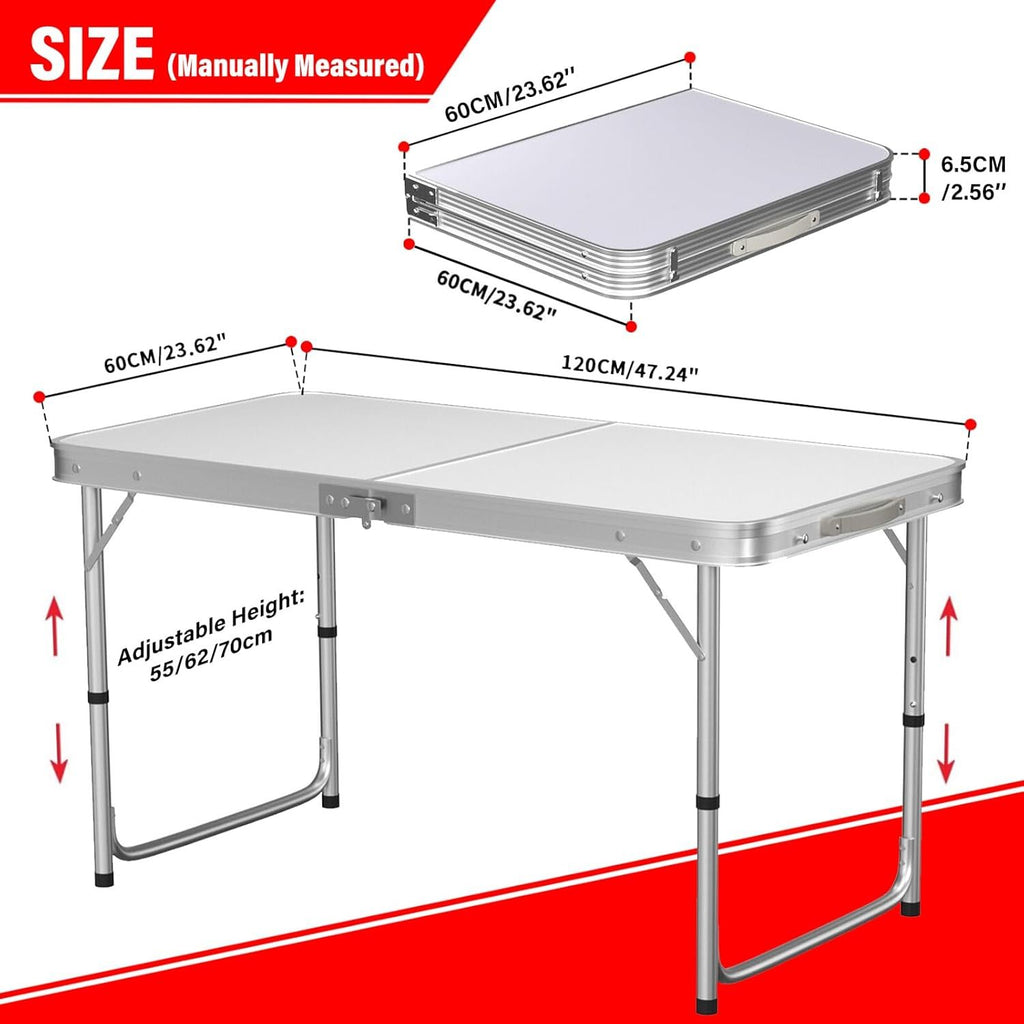 Table de camping pliante avec hauteurs réglables, tables de pique-nique pliables portables pour camping BBQ jardin artisanat marché stand extérieur intérieur cuisine jardin bureau robuste 120x60cm table de pique-nique extérieure de jardin réglable table d