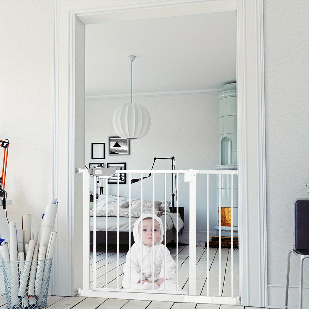 Barrière de sécurité de porte pour enfants, barrière d'escalier N Stop sans perçage avec grille métallique, blanche