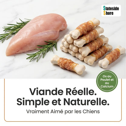 Bâtonnets pour chien en os de calcium enveloppé de poulet | Sans cuir crêpé, récompenses d'entraînement à haute teneur en protéines, nettoyage des dents, haleine fraîche et collations de supplément de calcium à faible teneur en graisse pour toutes les rac