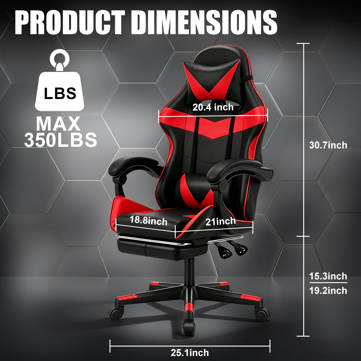 Chaise de Gaming Ergonomique avec Repose-Pieds - Pivotante à 360°, Réglable en Hauteur, Support Lombaire, Mécanisme d'Inclinaison Manuelle, Texture Simili, Rembourrage en Mousse et Cadre en Acier Inoxydable - Pour PC/Bureau