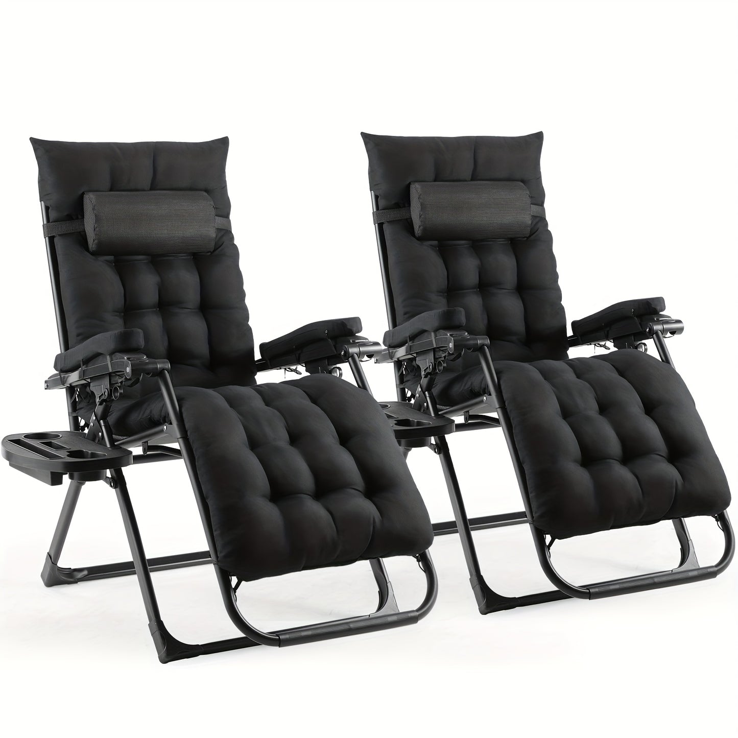 2 fauteuils d'extérieur, en tissu Teslin avec coussin de siège amovible, chaise de camping pliable, chaise de balcon, avec oreiller et porte-gobelet, capacité de poids 160 kg, gris/noir