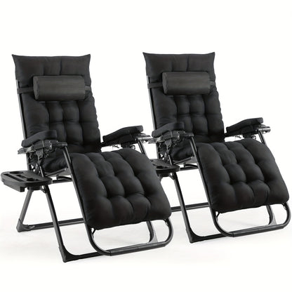 2 fauteuils d'extérieur, en tissu Teslin avec coussin de siège amovible, chaise de camping pliable, chaise de balcon, avec oreiller et porte-gobelet, capacité de poids 160 kg, gris/noir