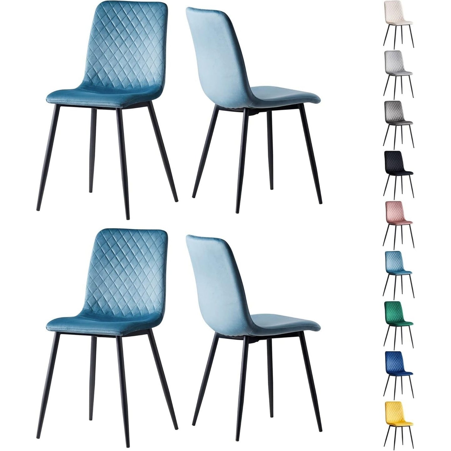 Ensemble de 4 chaises de salle à manger MCC Direct en velours, pieds en métal, chaises Lexi, chaises de conception