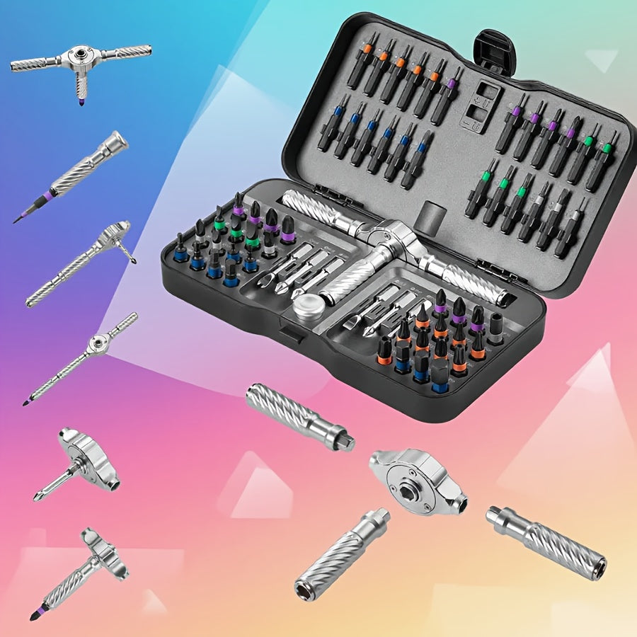 Jeu d'outils magnétique compact à cliquet détachable en forme de T, kit de tournevis multifonction pour bricolage et entretien domestique, avec douilles et clés Torx, rangement magnétique