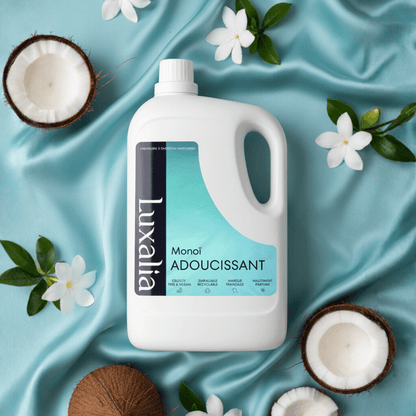 Adoucissant Monoï - Hautement Parfumé - Parfum Envoûtant, Durable & Intense - 250 Lavages 5 Litres - LUXALIA - Assouplissant pour Lessive / Linge.