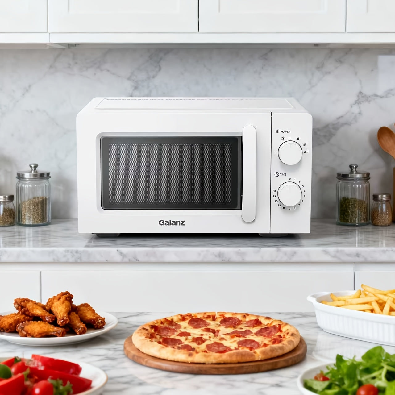 Galanz Mini four à micro-ondes avec plat tournant de 20 litres, double bouton rotatif, modèle argenté multifonctionnel pour personnes âgées et enfants