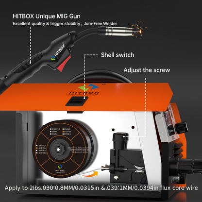 Poste à souder MIG HITBOX 3 en 1 multifonctionnel sans gaz/Lift Tig/Stick 110V/220V 200A Portable Contrôle Synergique Flux Cœur Alimentation de Fil Soudeur Inversseur IGBT avec Écran LCD