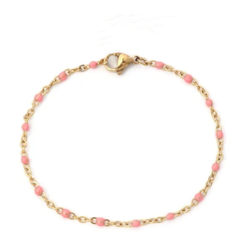 Bracelet perles d'email chaine acier inoxydable couleur or artisanal fait main
