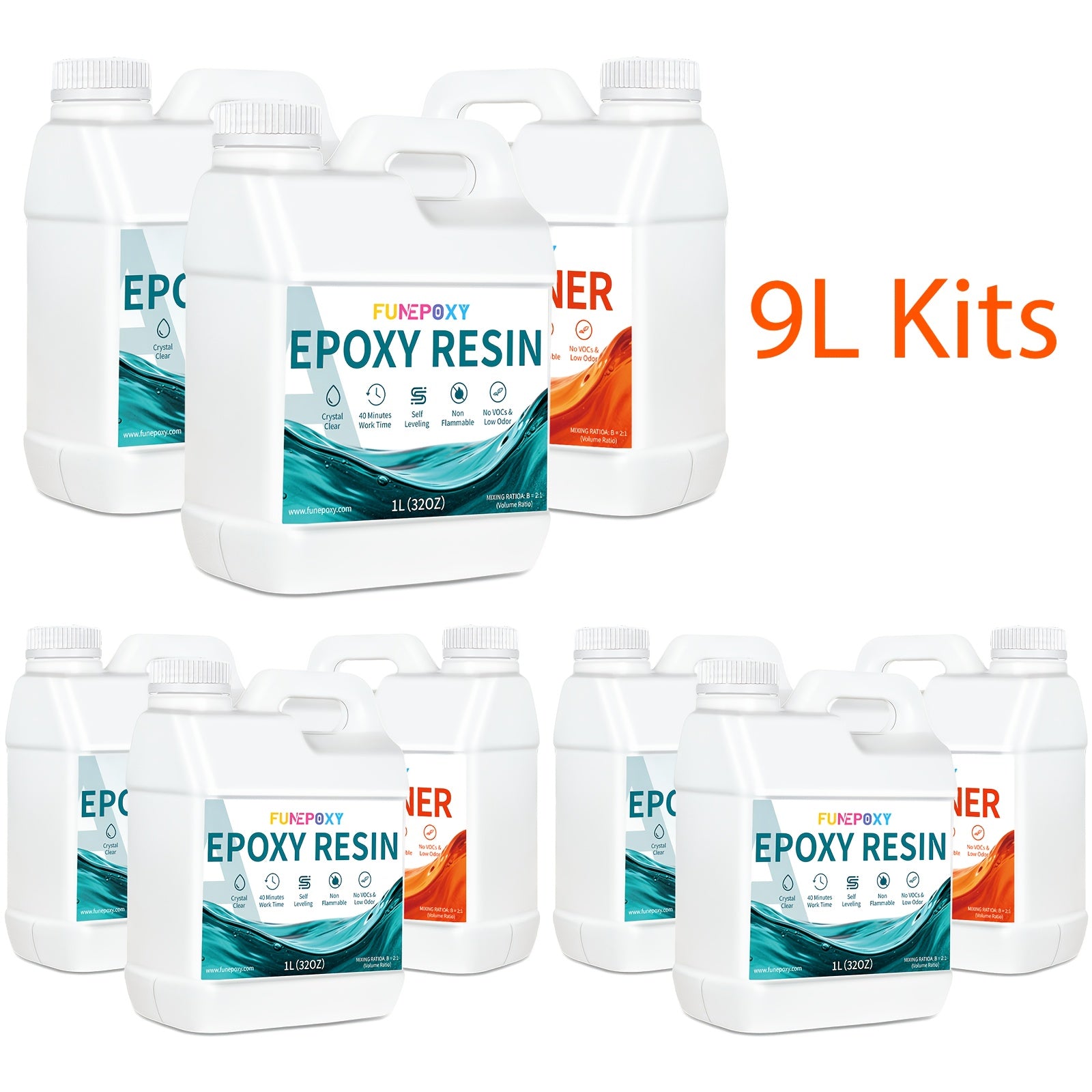 Kit de résine époxy 2:1 haute brillance super claire, coulée profonde, rapide, sans bulles, faible odeur, facile à utiliser, haute durabilité, finition cristalline pour bijouterie, plateaux de table rivière, tumbler, moules, peinture sur bois artistique