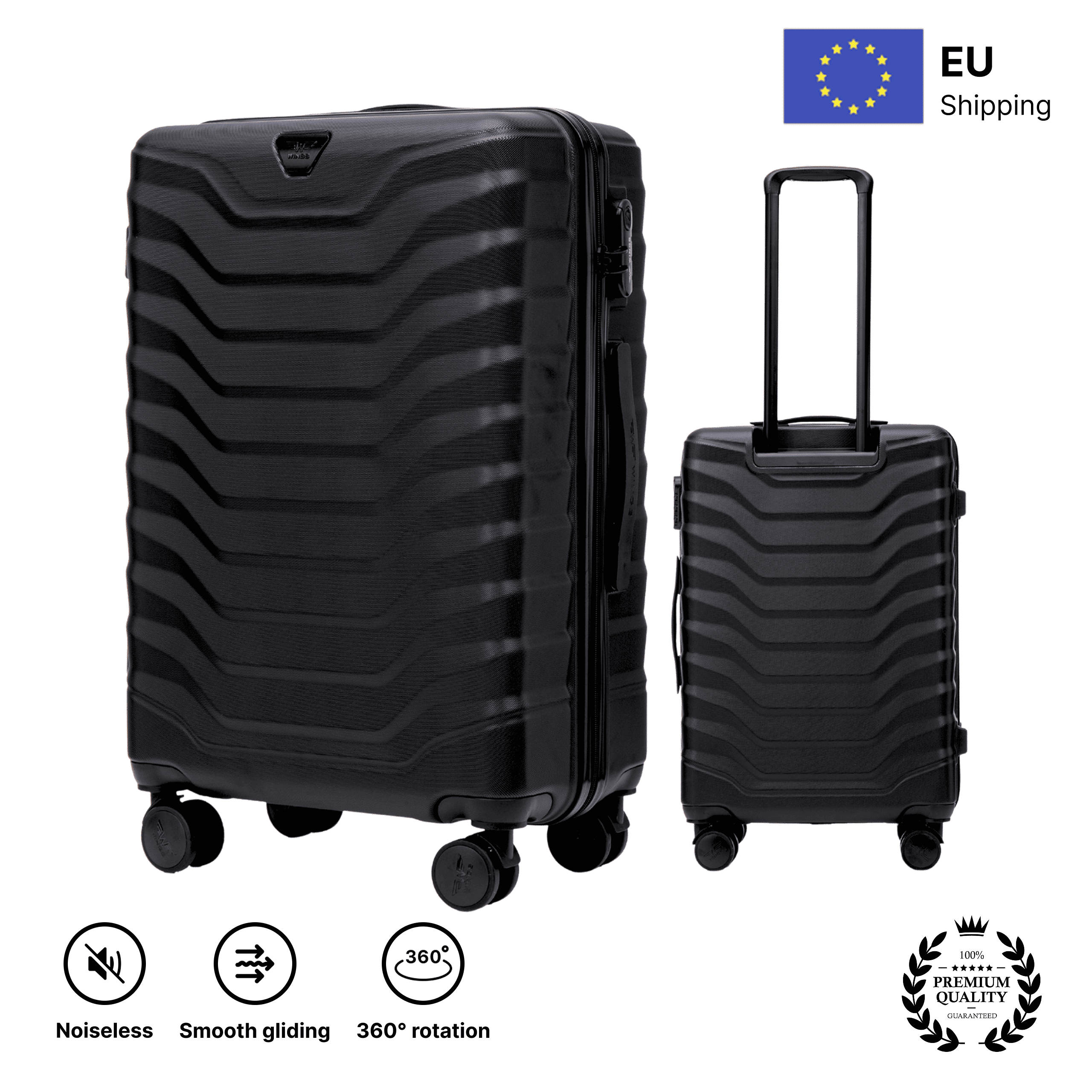 Valise moyenne ABS+ 24" / 65 × 44 × 25 cm / Bagage de voyage / POIGNÉE TÉLESCOPIQUE RÉSISTANTE AUX DOMMAGES, 4 roues PEAFLOW doubles à 360°, Couleur noire