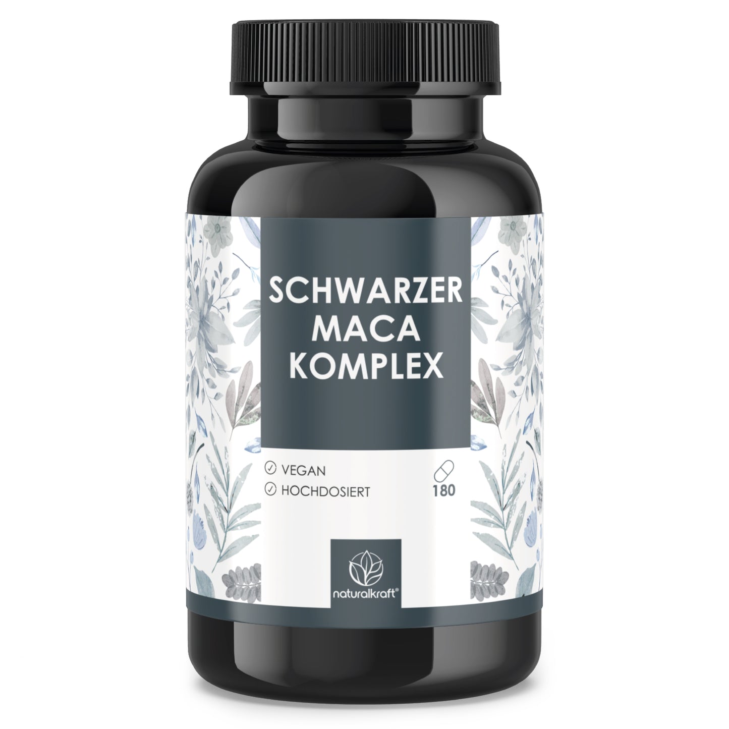 Gélules de Complexe de Maca Noir - Dose Élevée et Efficace - Extrait de Racine de Maca Noir 3000 mg, Extrait de Racine de Maca Jaune 2000 mg, Ginseng - Végan et Testé en Laboratoire - 180 Gélules