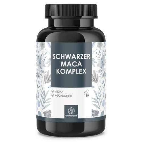 Gélules de Complexe de Maca Noir - Dose Élevée et Efficace - Extrait de Racine de Maca Noir 3000 mg, Extrait de Racine de Maca Jaune 2000 mg, Ginseng - Végan et Testé en Laboratoire - 180 Gélules
