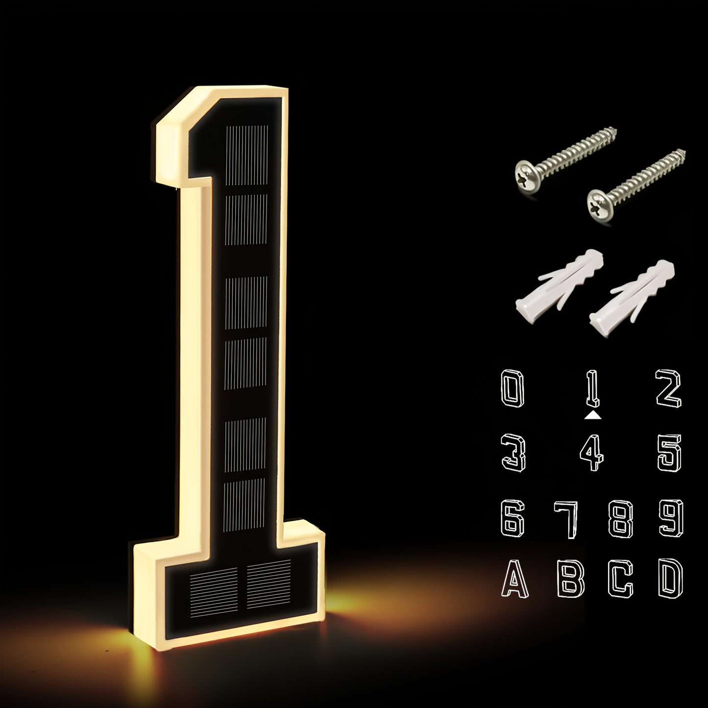 Panneau d'adresse solaire LED 23 cm, numéro de maison numérique LED, sans fil, installation facile, éclairage LED intelligent, idéal pour identifier les adresses de maisons ou de centres commerciaux