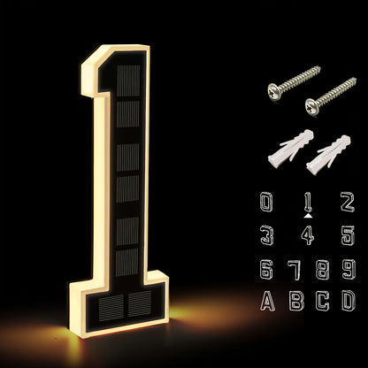 Panneau d'adresse solaire LED 23 cm, numéro de maison numérique LED, sans fil, installation facile, éclairage LED intelligent, idéal pour identifier les adresses de maisons ou de centres commerciaux