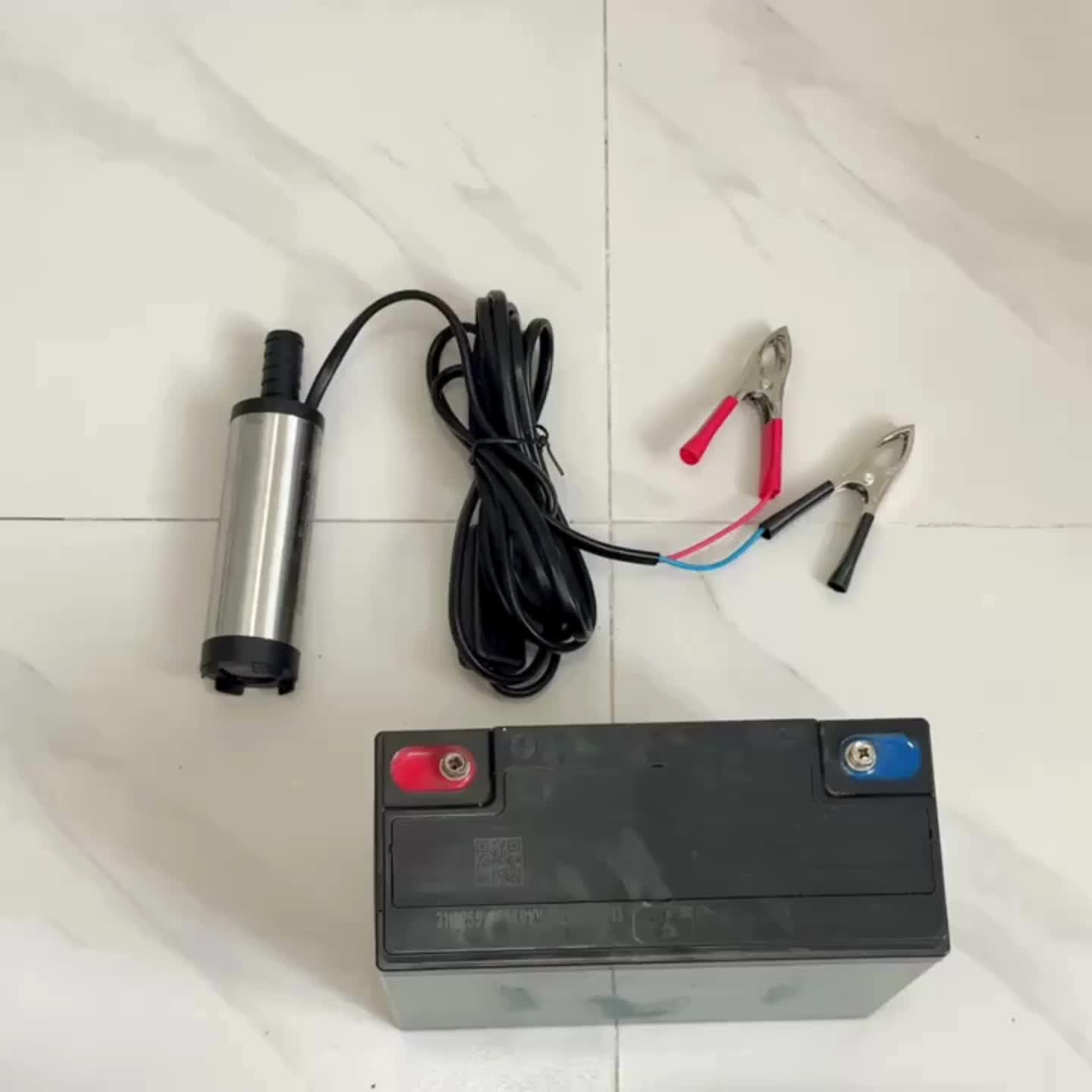 Pompe de transfert de carburant diesel submersible 12V, pompe électrique portable de vidange d'huile 12L/min avec interrupteur marche/arrêt et pinces crocodiles, outil de pompage en acier inoxydable pour eau et kérosène pour voiture, camion, bateau, remor