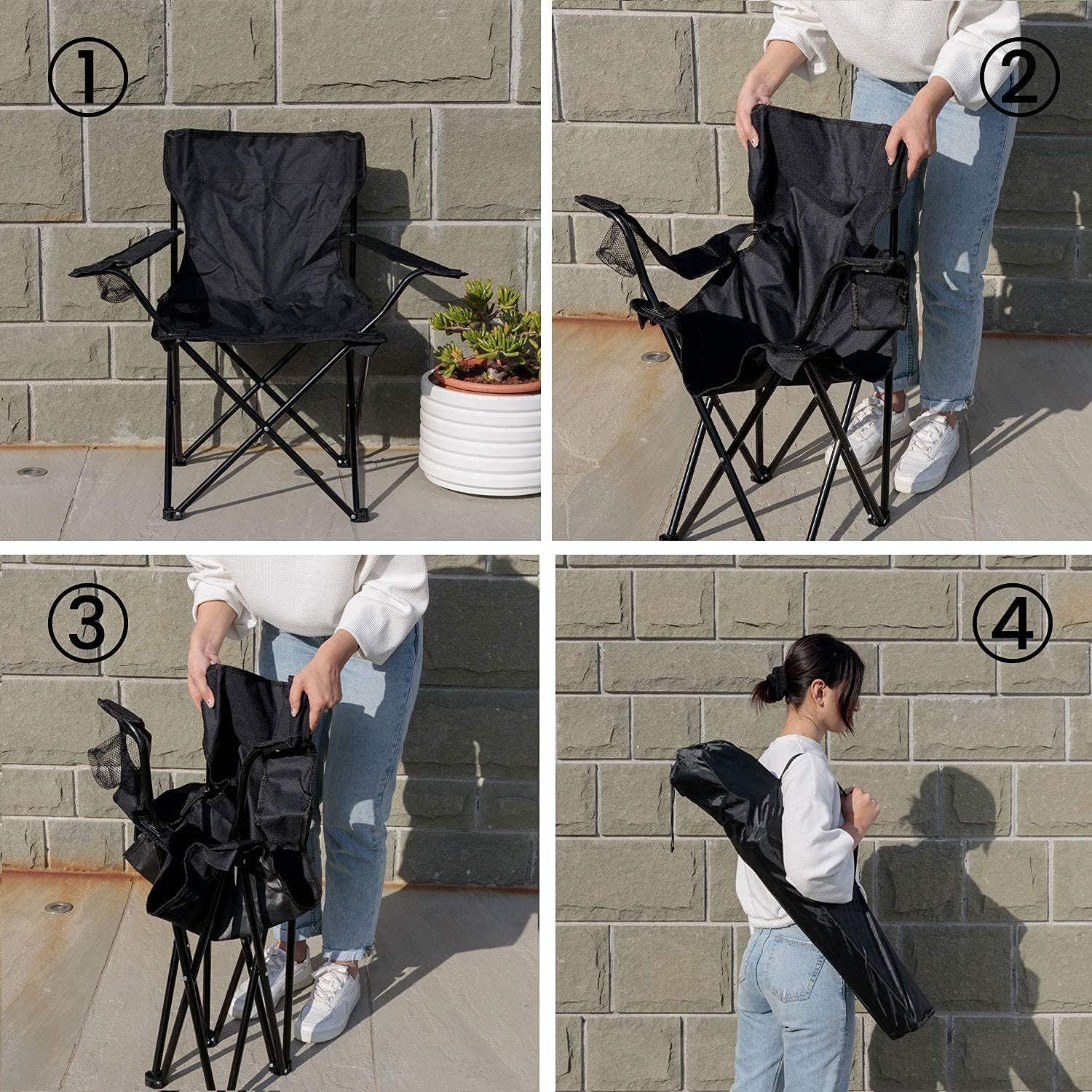 Chaise de camping pliable Baroni Home pour jardin d'extérieur, chaise de camping pliable portable, chaise de camping et de pêche avec porte-gobelet, 20X20X31 pouces (50X50X80 cm)