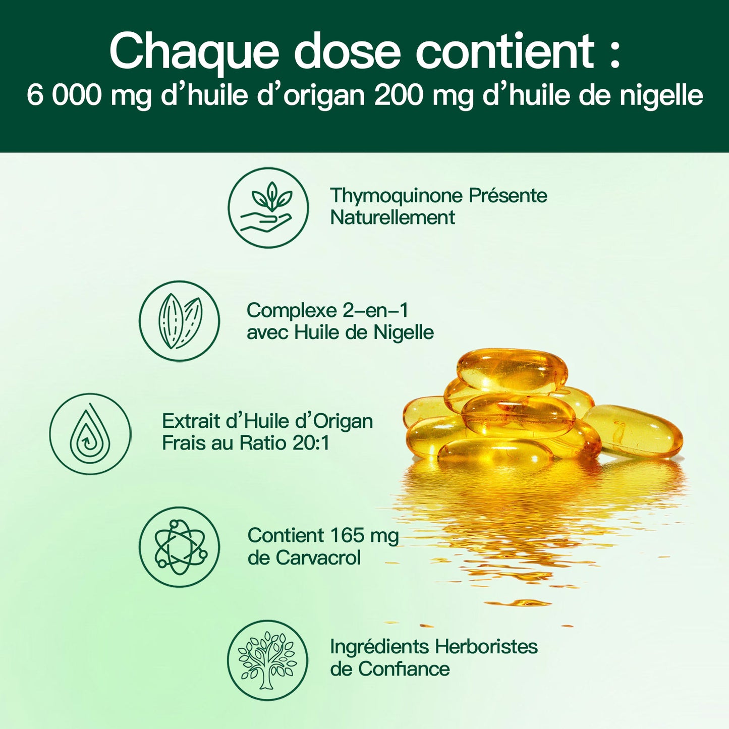 VIVONU Huile d'origan plus huile de graine noire, huile d'origan équilibrée en capsules, gélules d'huile d'origan, carbophénol, thyquinone