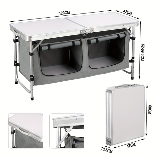 1 table de camping pliante en aluminium léger 56x46x40cm avec sac de transport, portable pour pique-nique, plage, jardin, balcon - blanc et gris - meuble d'extérieur pour randonnée et loisirs