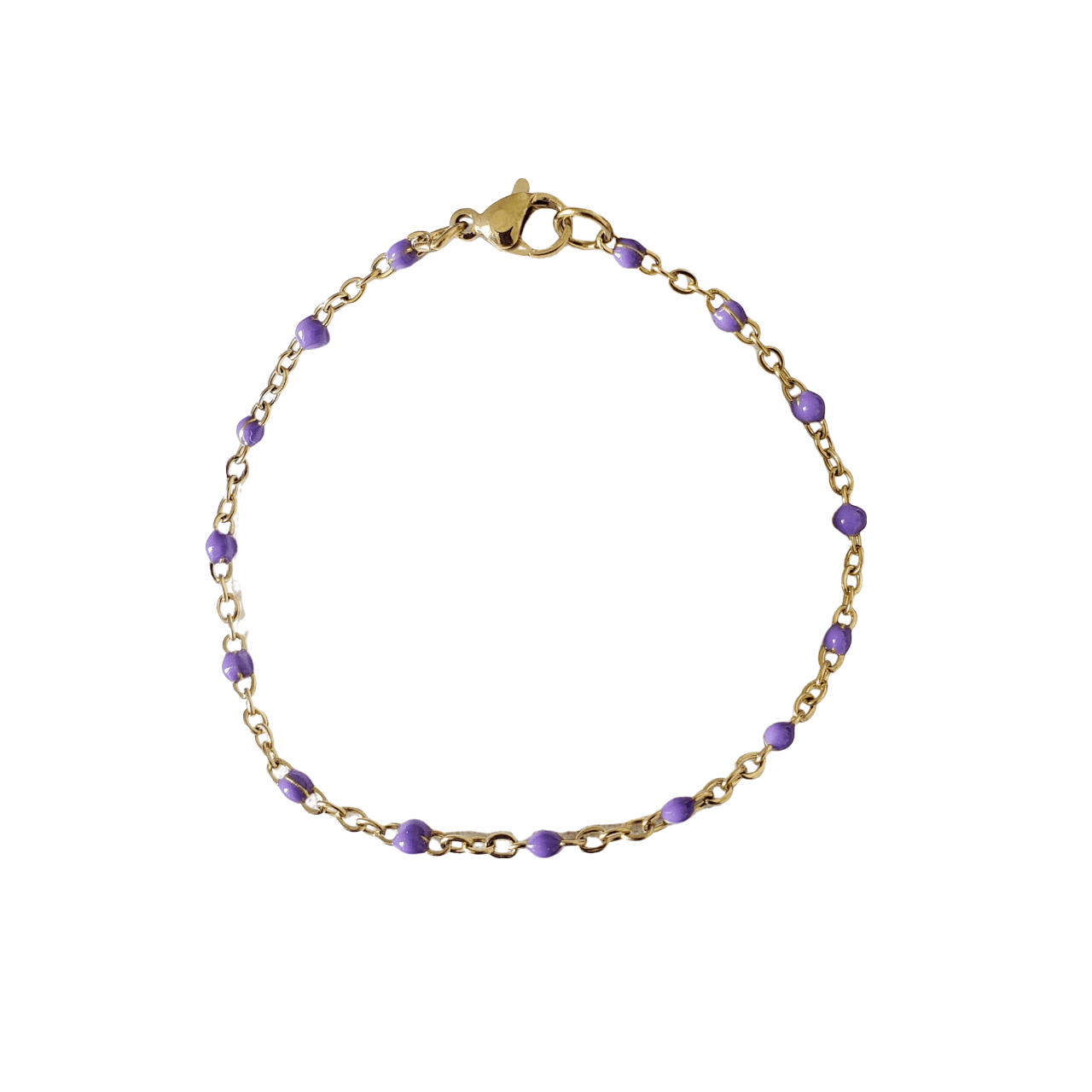 Bracelet perles d'email chaine acier inoxydable couleur or artisanal fait main