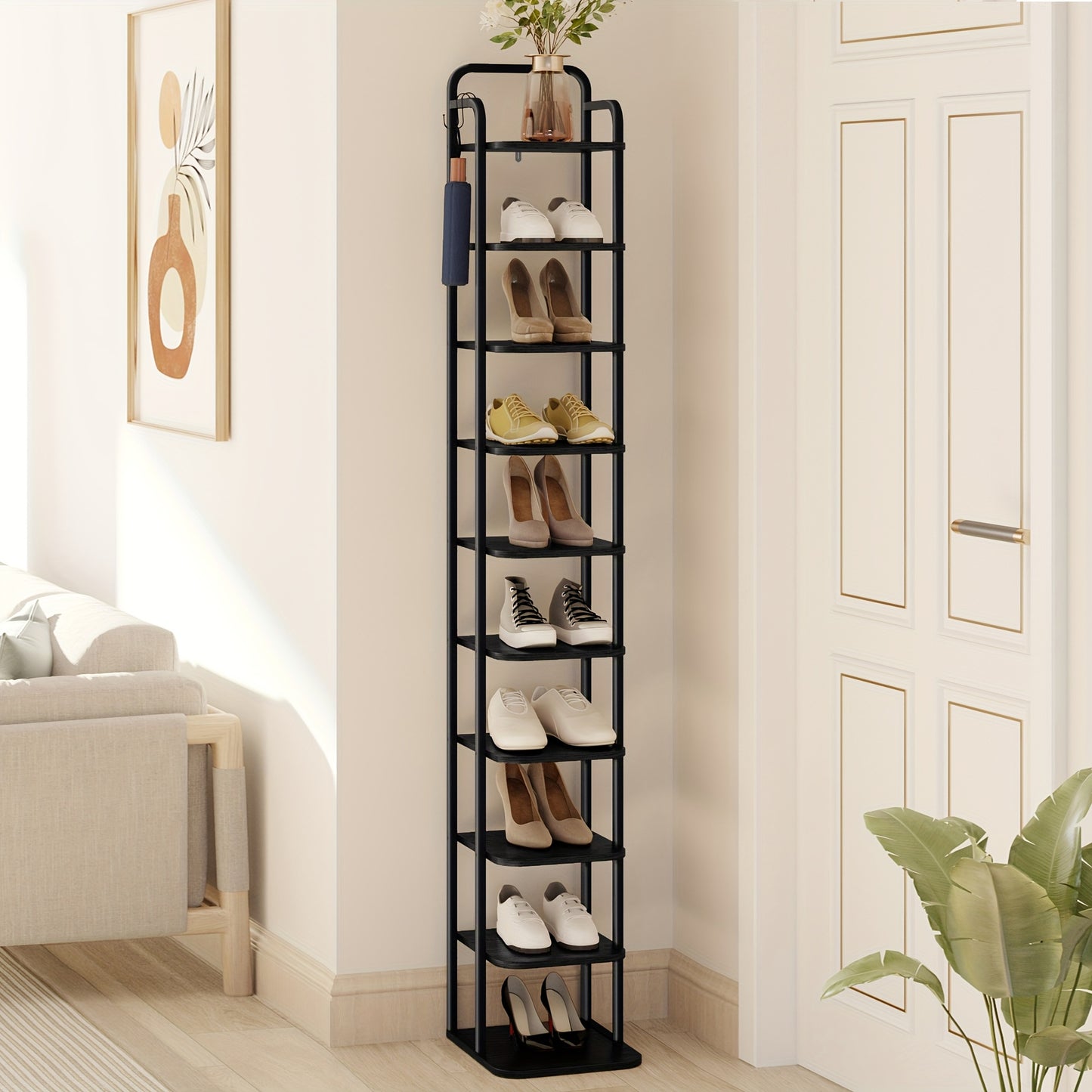 Étagère à chaussures verticale, Organisateur de chaussures,  à chaussures peu encombrante, Autoportante, Réglable, 10 niveaux