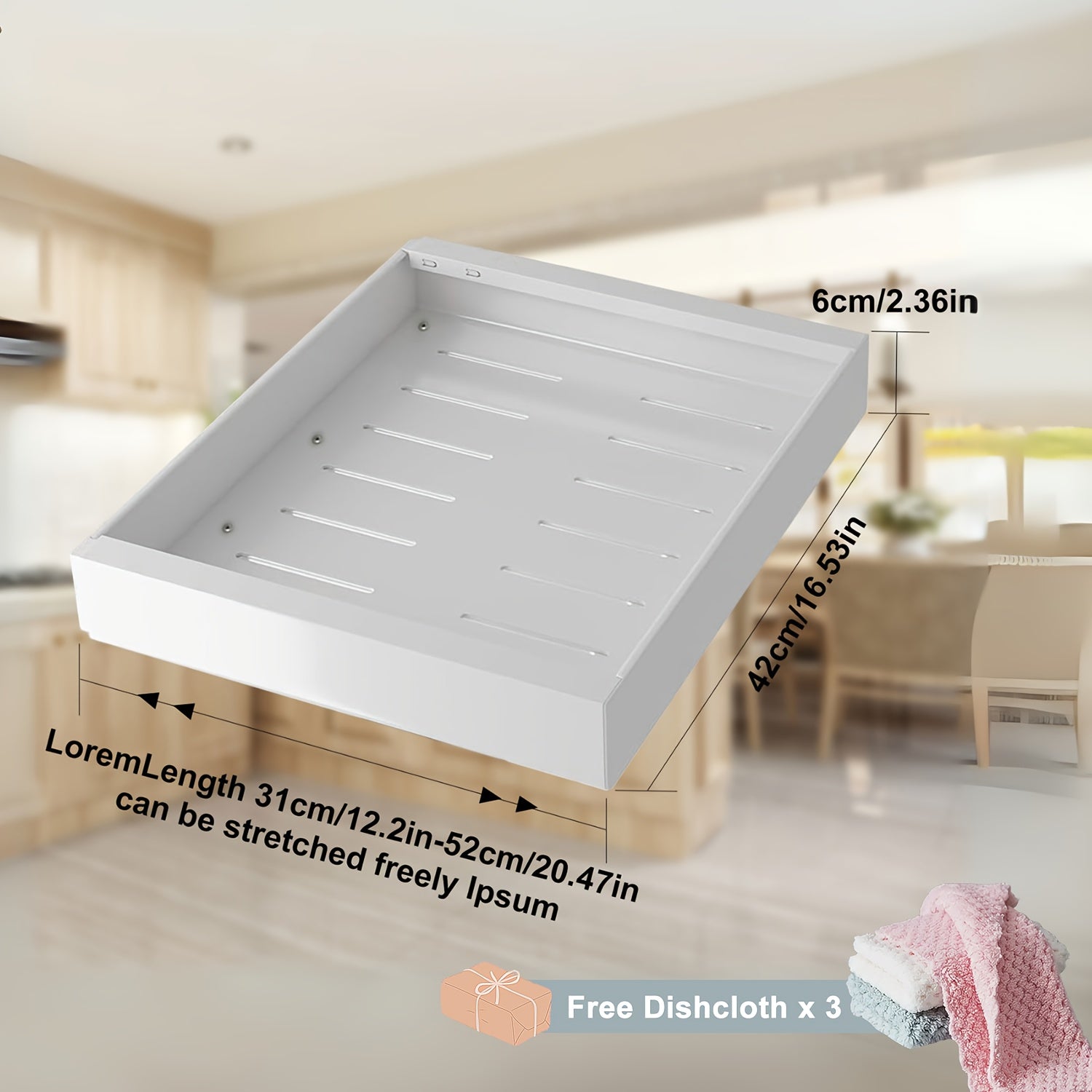 Un lot de 2 organisateurs d'armoire coulissants - étagère extensible à tiroirs adhésifs robuste, adaptée aux armoires de cuisine et étagères escamotables, idéale pour organiser le garde-manger, 31 cm-52 cm réglable (noir, blanc)