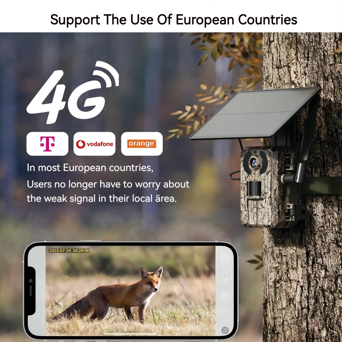 2 Caméras Cellulaires 4G LTE avec Vue en Direct 2.7K, Vision Nocturne Ultra HD, Carte SIM Intégrée, Accès Téléphonique à Distance, Fonction d'Activation de Mouvement en 0,2s, Panneau Solaire pour Zones sans Signal WiFi, Idéal pour la Chasse en Plein Air