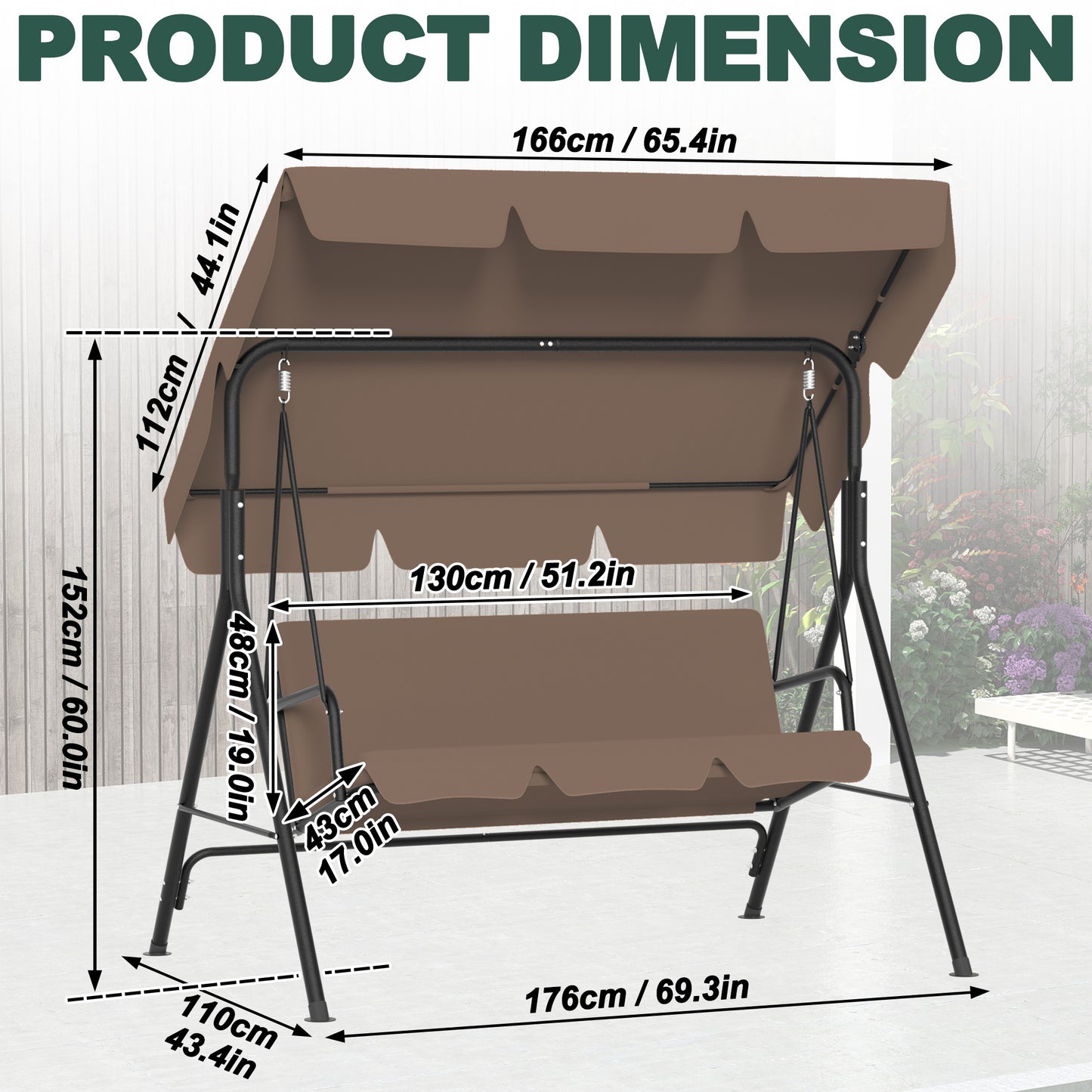Balancelle de jardin à 3 places avec toit ouvrant réglable et coussin de siège et pieds antidérapants, balançoire de jardin jusqu'à 200 kg, fauteuil à bascule