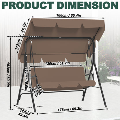 Balancelle de jardin à 3 places avec toit ouvrant réglable et coussin de siège et pieds antidérapants, balançoire de jardin jusqu'à 200 kg, fauteuil à bascule