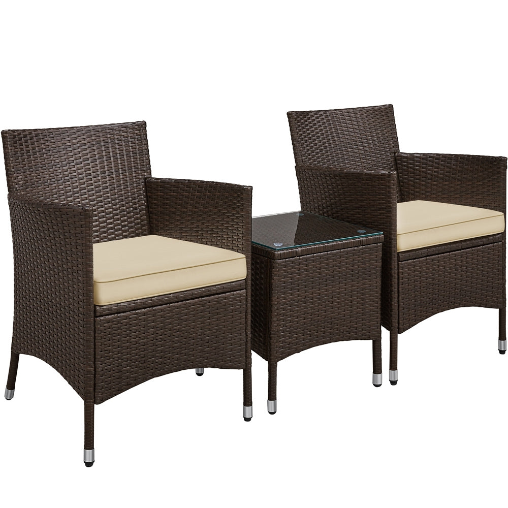 Costoffs Ensemble de mobilier de jardin et de balcon 3 pièces, Groupe de sièges de jardin, Ensemble de mobilier de patio comprenant 2 chaises avec table et coussins d'assise pour balcon, terrasse, jardin