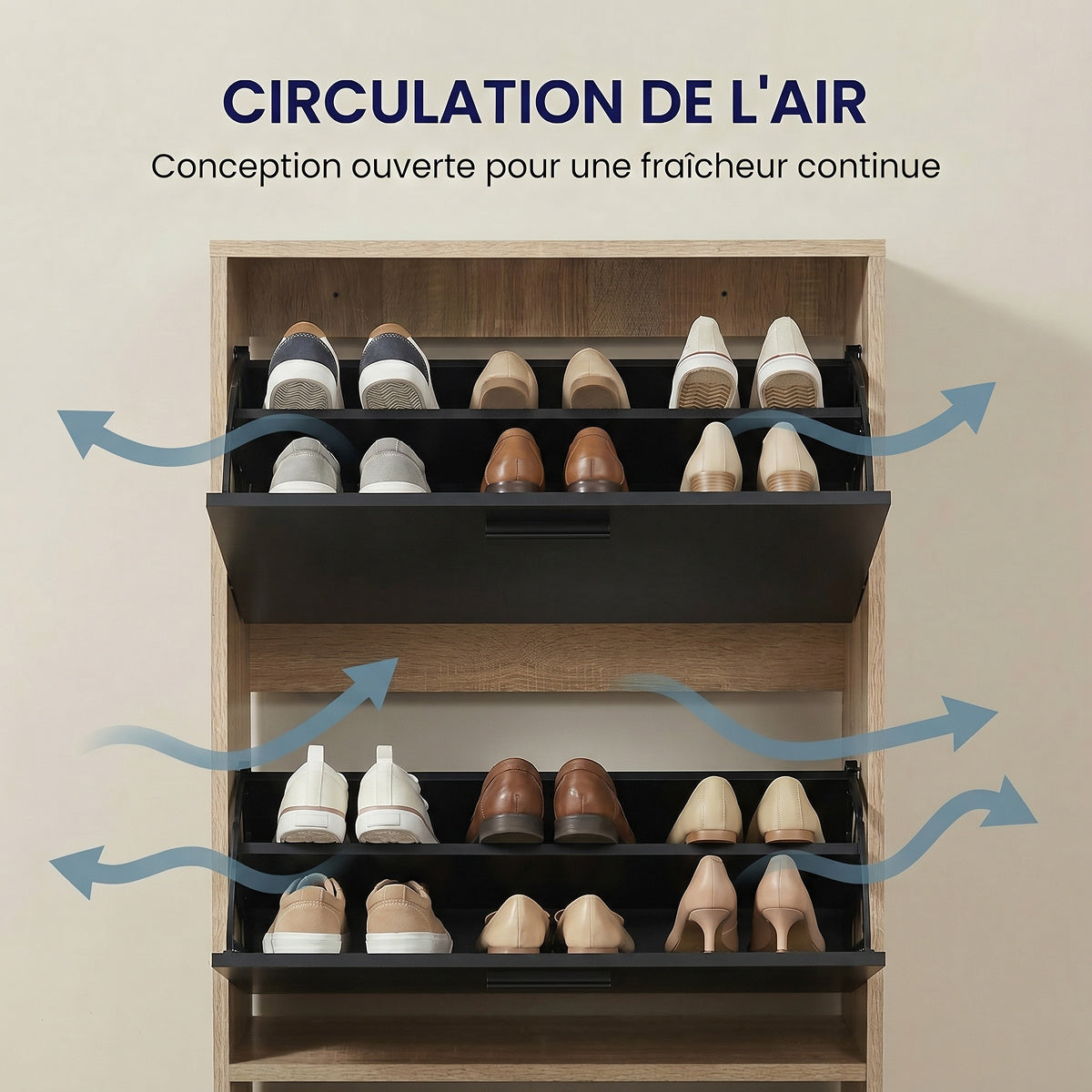 Meuble à chaussures avec 4 compartiments à rabat, armoire à chaussures en bois pour jusqu'à 24 paires, organisateur d'entrée peu encombrant