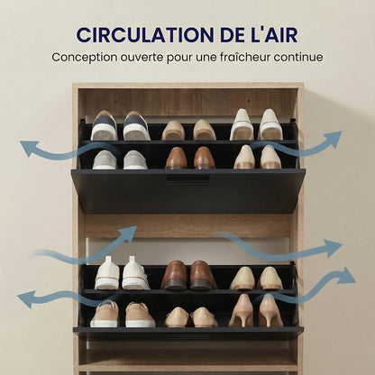 Meuble à chaussures avec 4 compartiments à rabat, armoire à chaussures en bois pour jusqu'à 24 paires, organisateur d'entrée peu encombrant