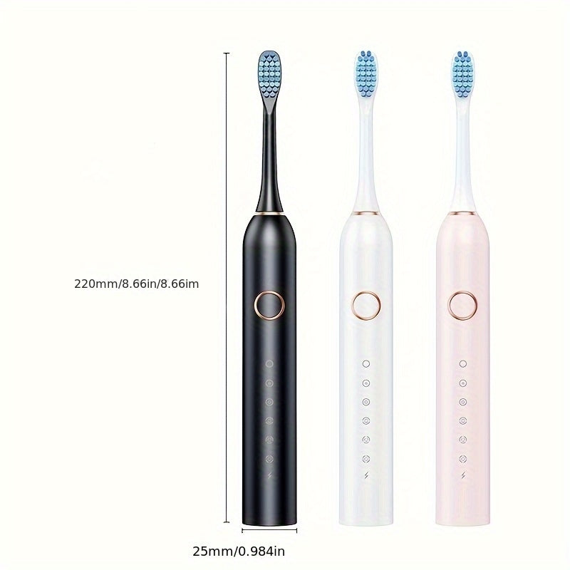 Brosse à dents électrique automatique intelligente IP67 pour adultes, poils souples unisexes, six modes de nettoyage de fréquence de vibration, chargement USB, nettoyage en profondeur des dents