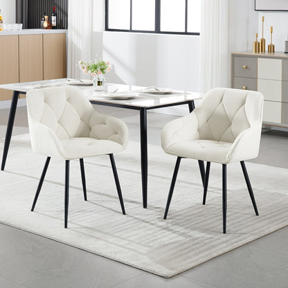 2pcs Chaise de salle à manger Chaise de cuisine Chaise de salle à manger Chaise de salon Fauteuil ergonomique Fauteuil Chaise rembourrée Siège en velours Pieds en métal