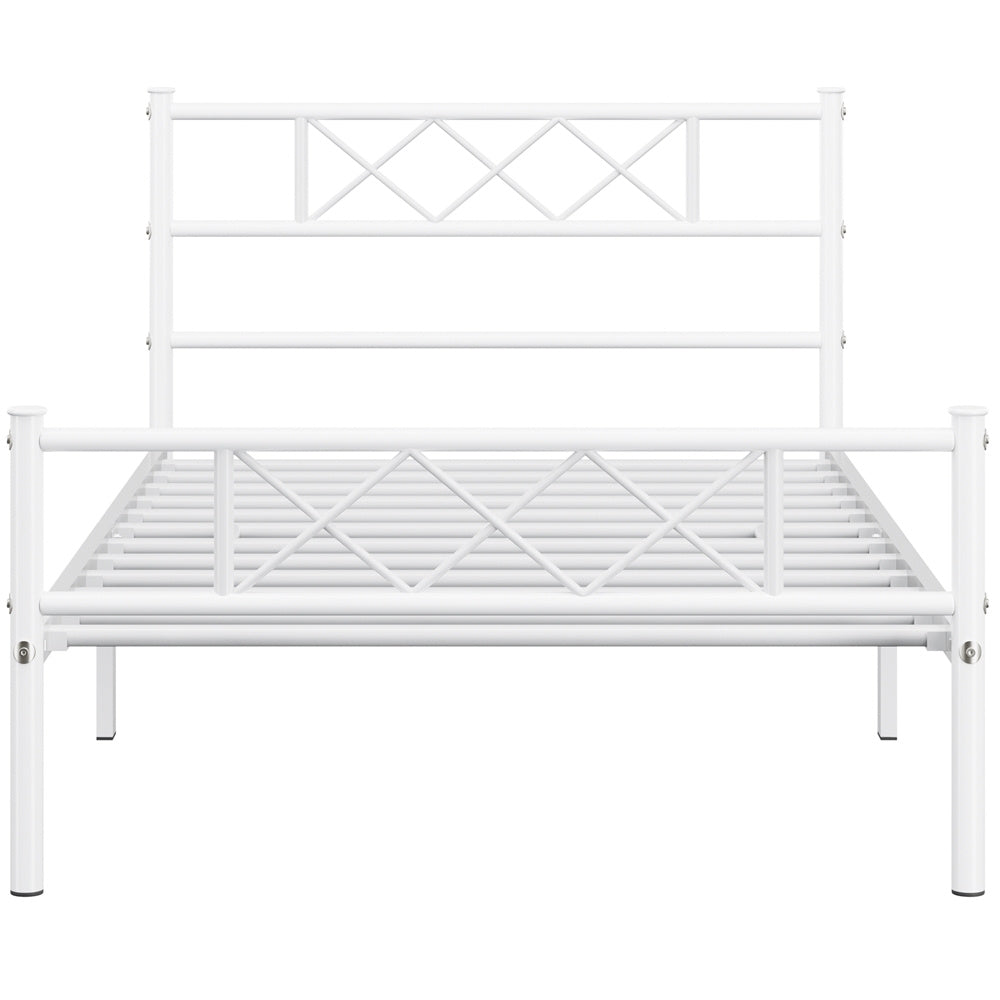 Costoffs Cadre de Lit en Métal Moderne - Structure à 6 Pieds avec Tête de Lit Design en Forme X - Sommier à Lattes Métalliques et Grand Espace de Rangement Sous-lit - Idéal pour Chambre d'Invite, Dortoir ou Appoint - Style Industriel Élégant