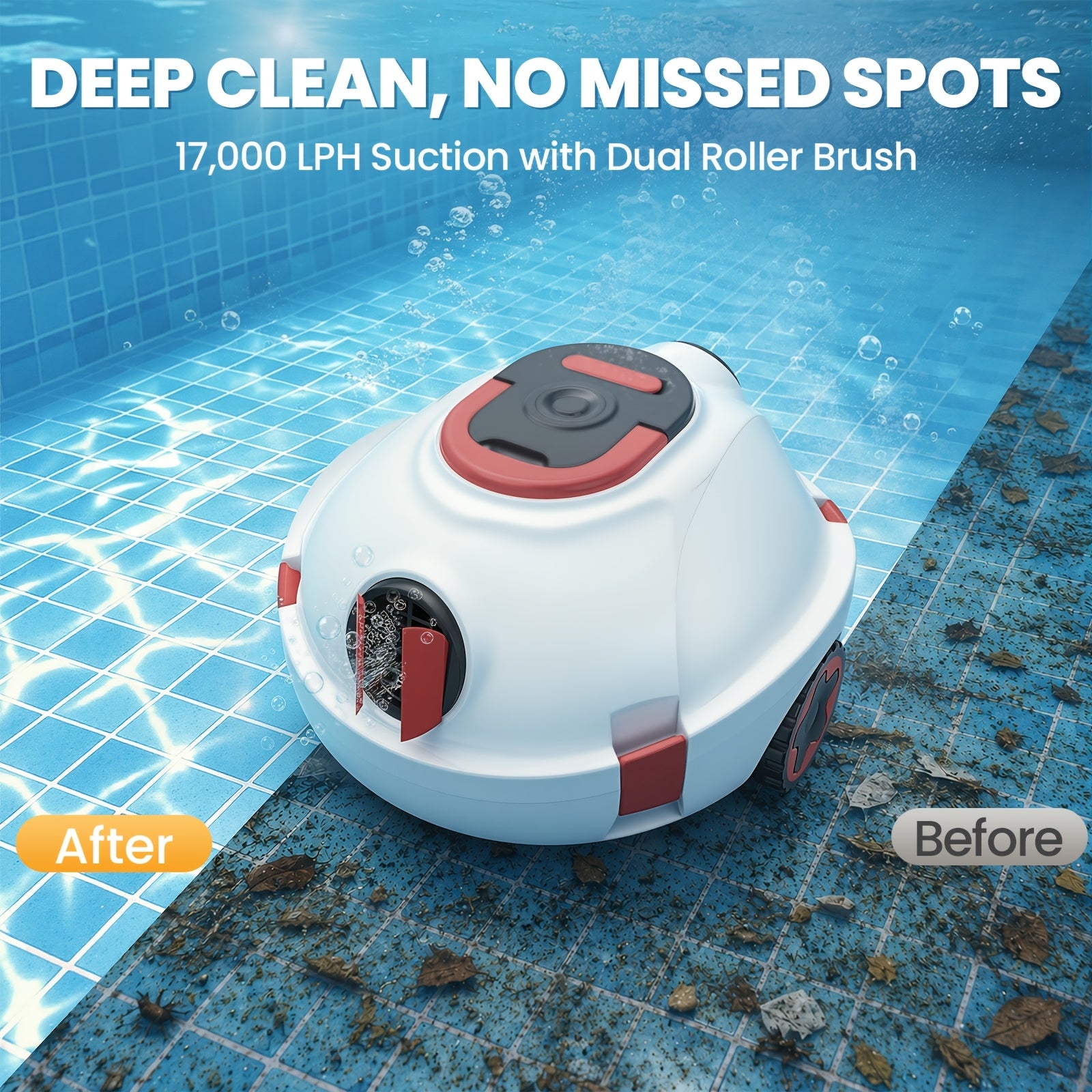 Nettoyeur de piscine robot INSE Y10, Opération facile, Performance de nettoyage puissante, Forte aspiration 39000Pa Double entrées, Panier de filtre 3.5L, Batterie longue durée 5200Mah, Auto stationnement de mur de piscine, Nettoyage de printemps facile