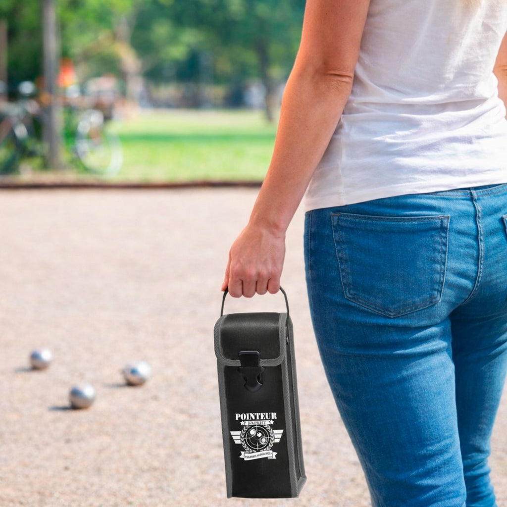 Étui de Pétanque Au Soleil – Sacoche 3 Boules Blanc et Bleu en Simili Cuir