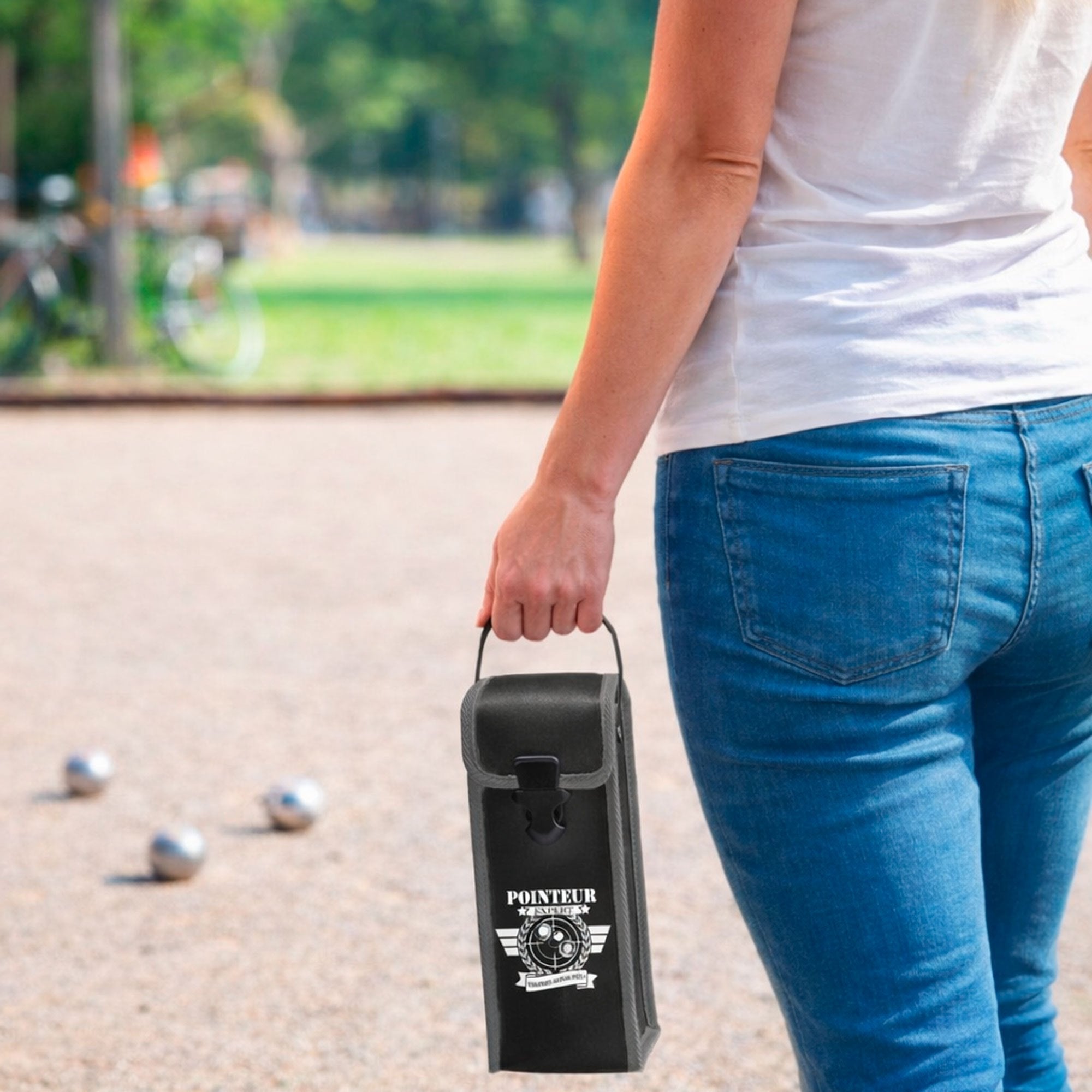 Étui de Pétanque Au Soleil – Sacoche 3 Boules Blanc et Bleu en Simili Cuir
