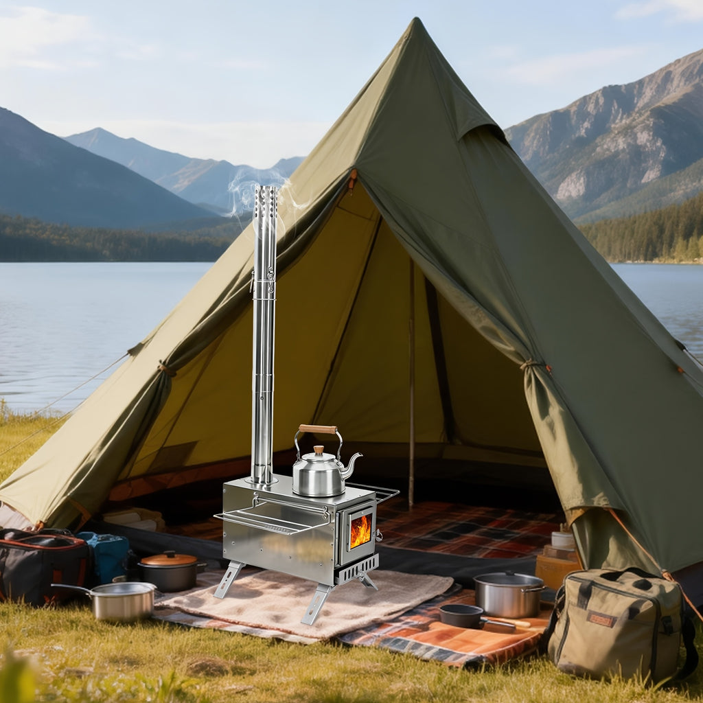 Poêle à bois pour tente, cheminée en acier inoxydable en 7 sections, poêle portable pour tente chauffante, camping, chasse, pêche sur glace