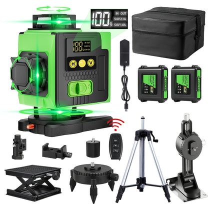 1 Ensemble Niveau Laser 16 Lignes 360 Nivellement Automatique, Outil de Niveau Laser à Ligne Croisée Verte 4X360° pour la Construction et la Suspension de Tableaux, Niveau Laser 4D avec 2 Batteries Rechargeables