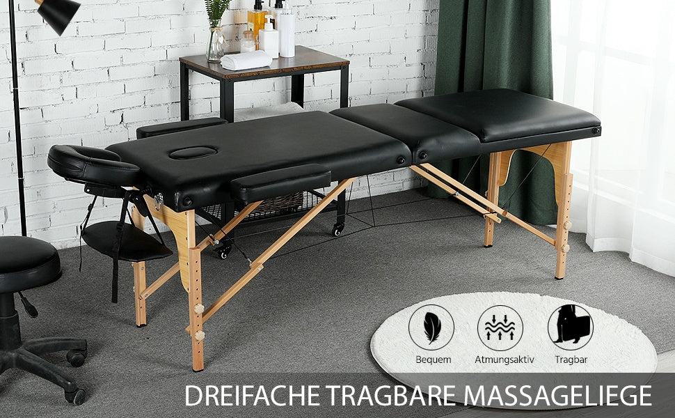 Costoffs Table de Massage Professionnelle 3 Sections Pliable - Hauteur Réglable (8 Niveaux) - Structure en Bois de Hêtre Rose Massif 250kg - Avec Dossier/Têtière/Repose-bras - Pour Clinique, Domicile, Salon de Beauté & Spa
