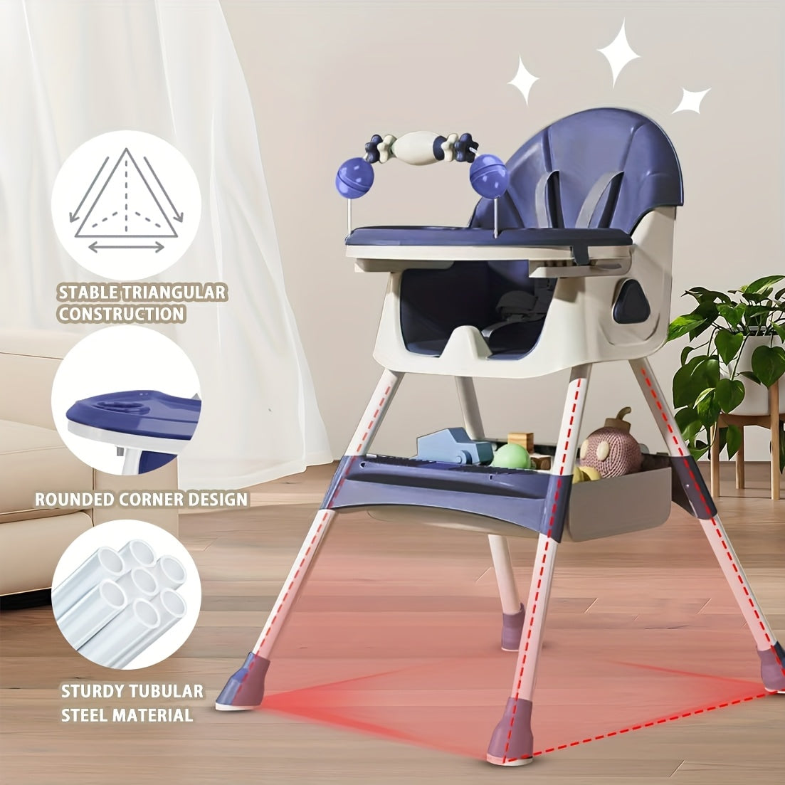 Chaise haute multifonctionnelle pour tout-petits, chaise haute réglable en hauteur, chaise pour bébé, chaise haute combinée avec ceinture de sécurité, jouets et plateau amovible pour manger et jouer