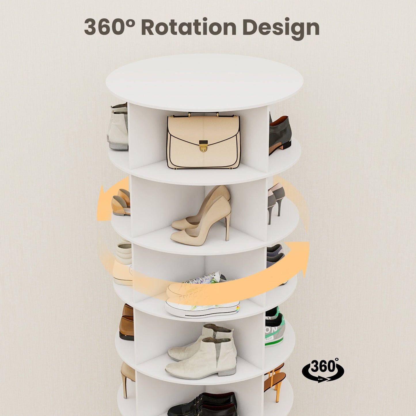 à chaussures rotative 5/6/7 niveaux pour 20/24/28 chaussures, présentoir rotatif à 360°, organisateur Lazy Susan blanc, étagère à chaussures, carrousel de rangement rond vertical pour chapeaux et sacs à main