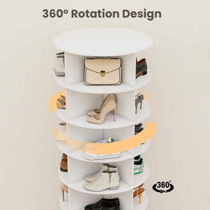 à chaussures rotative 5/6/7 niveaux pour 20/24/28 chaussures, présentoir rotatif à 360°, organisateur Lazy Susan blanc, étagère à chaussures, carrousel de rangement rond vertical pour chapeaux et sacs à main