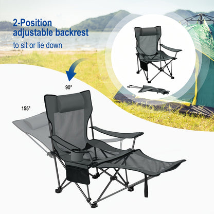 1pc Chaise de camping pliable et portable, chaise de pêche d'extérieur légère, dossier à grille pour la ventilation, repose-pieds amovible, dossier réglable, grille latérale pour ranger les gobelets d'eau, matériau en tissu Oxford, tube métallique épais d