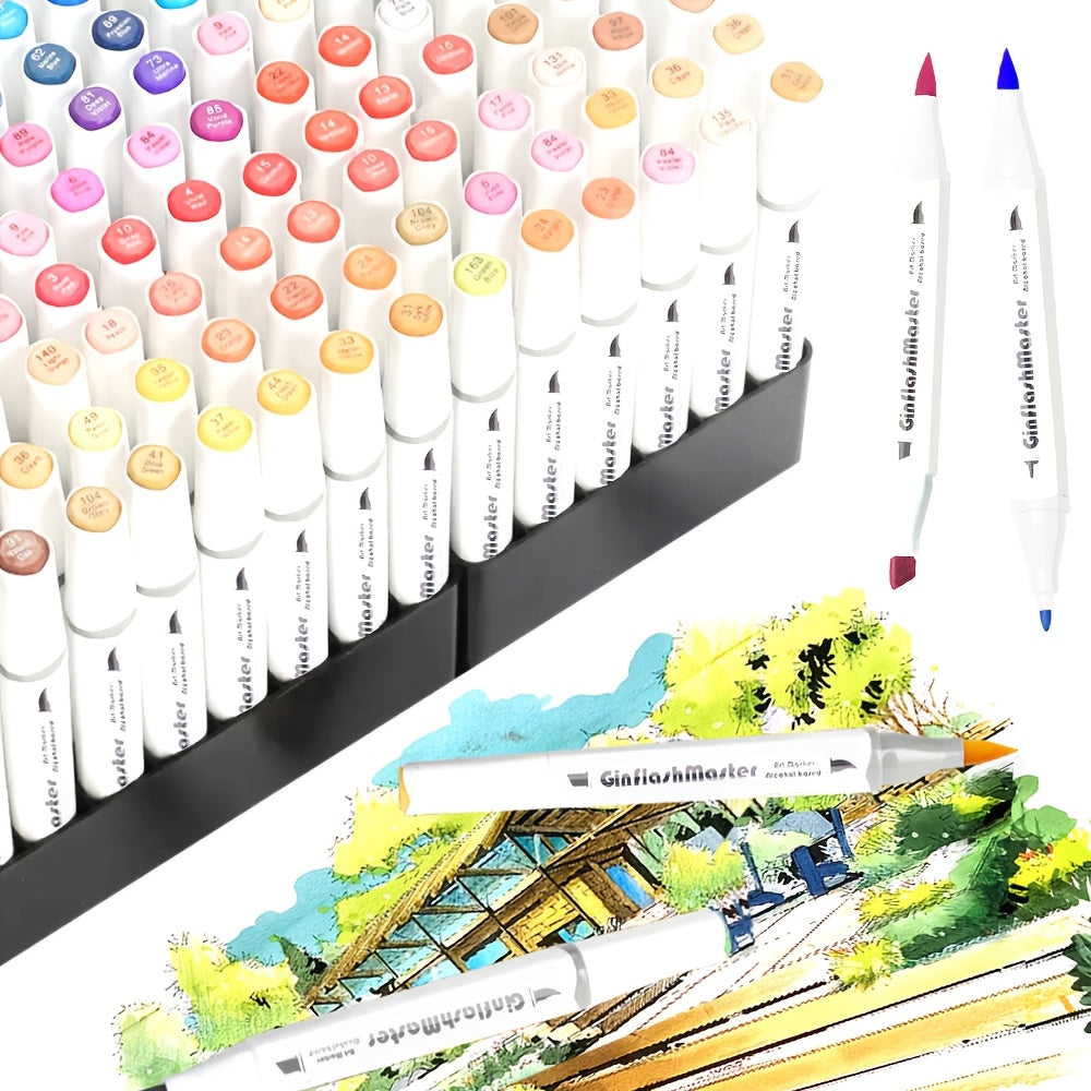 Ginflash Pinceau et Marqueurs d'Art à Pointe Fine, Stylo Pinceau à Croquis, Marqueurs à Base d'Alcool, Stylos Manga, Fournitures d'Art de Dessin