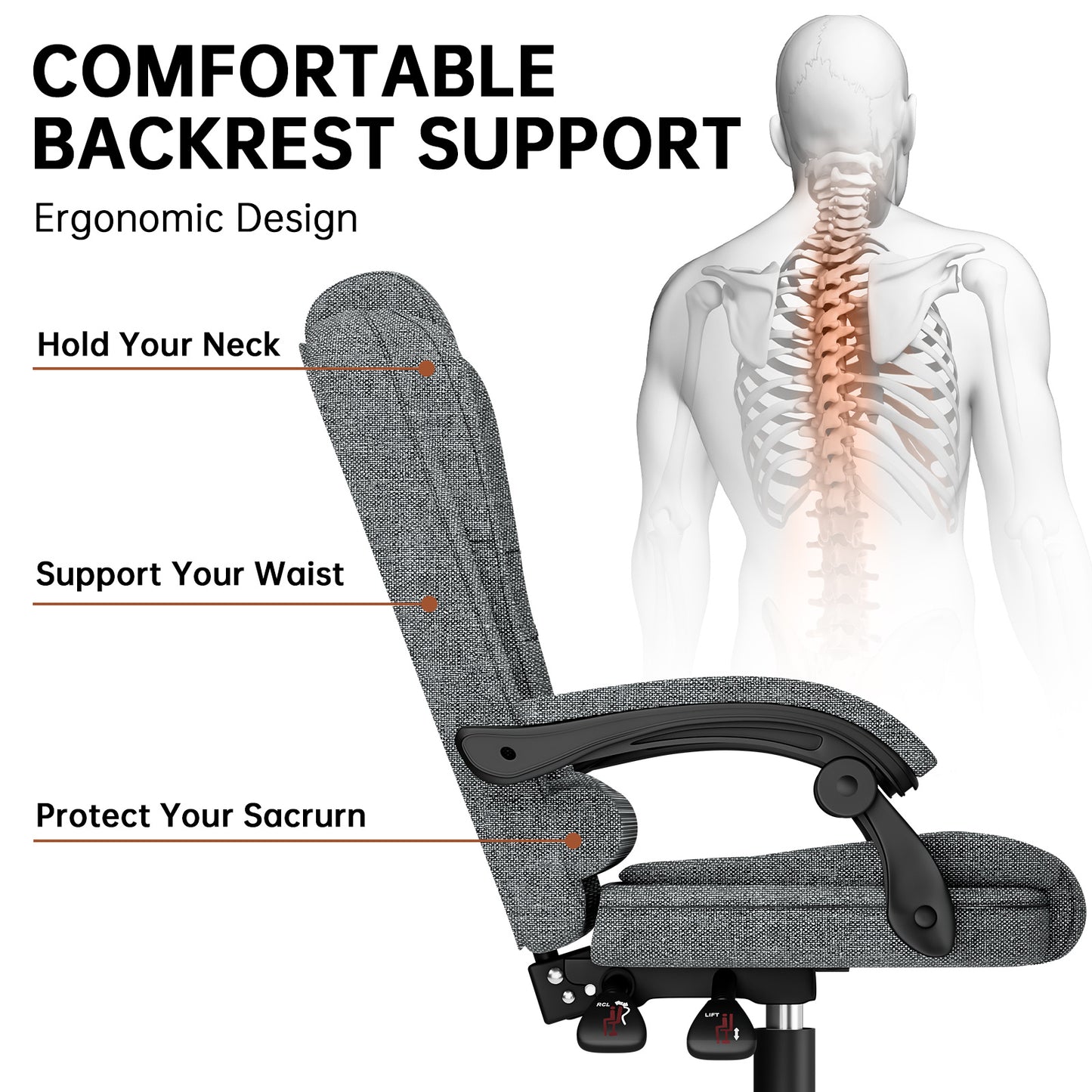Chaise de bureau exécutive haute dossier, chaise de bureau ergonomique inclinable avec fonction d'inclinaison, chaise d'ordinateur robuste pour le travail à domicile