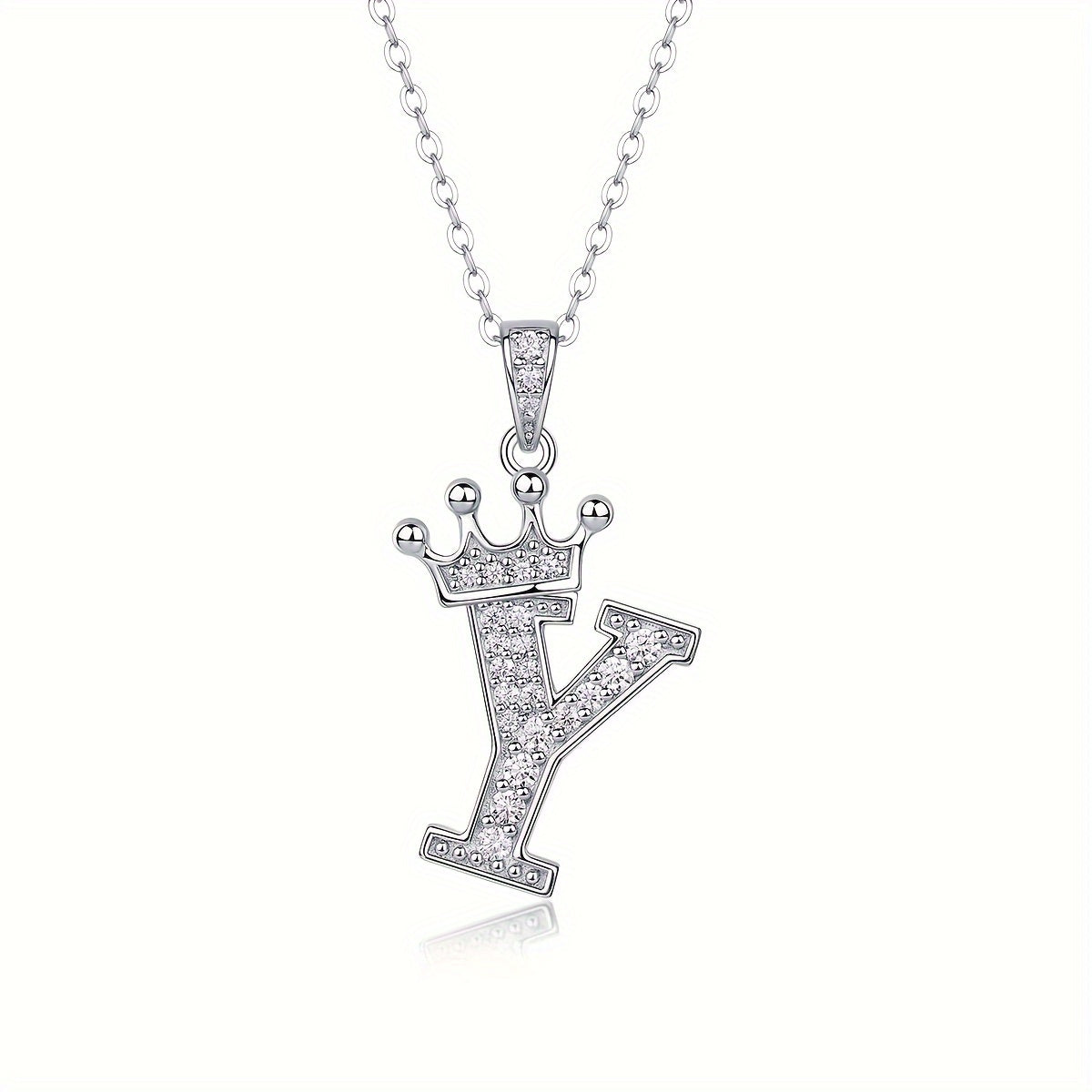 Collier lettre couronne en moissanite en argent S925 plaqué, avec 26 pendentifs lettres entièrement sertis, cadeau idéal pour la rentrée, la remise des diplômes, le quotidien, la Saint-Valentin ou les anniversaires